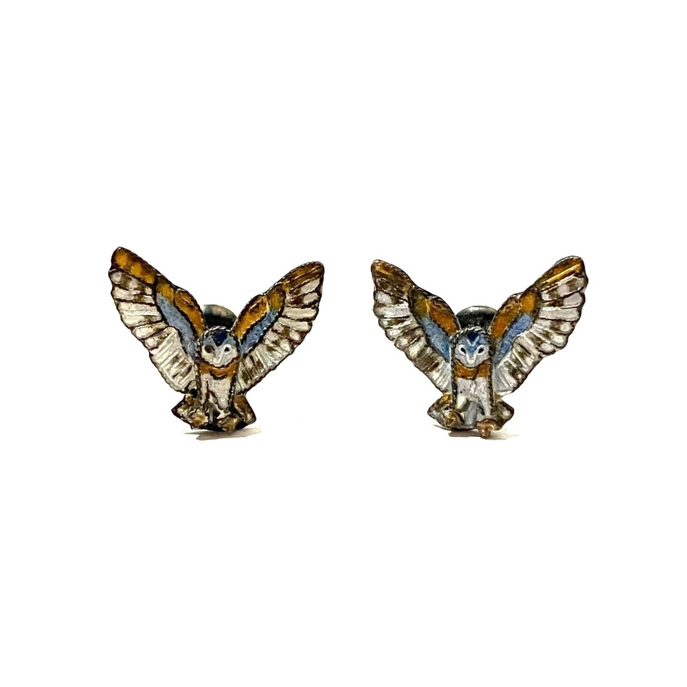 Enamel Barn Owl Sterling Silver Earrings